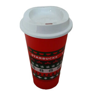 Starbucks 2013 Red Christmas  Winter Reusable Plastic Cup Tumbler With Lid 16 oz